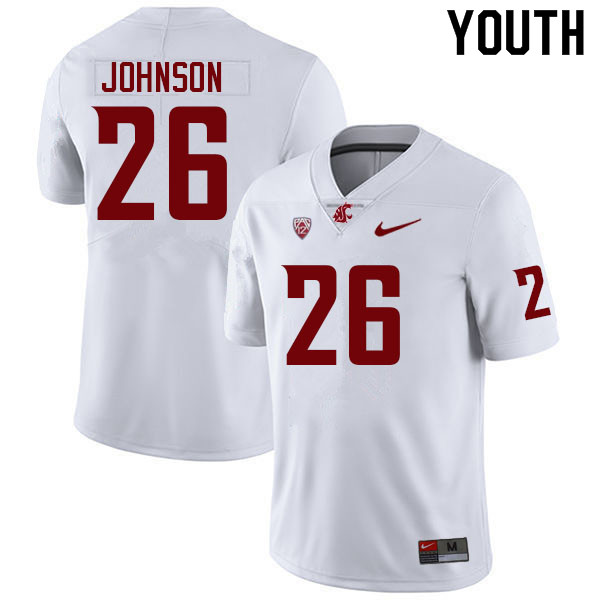 Youth #26 David Johnson Washington State Cougars College Football Jerseys Sale-White - Click Image to Close